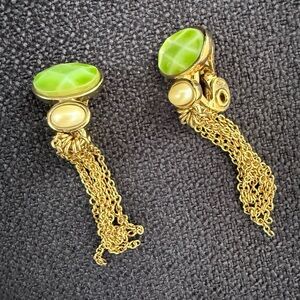Vintage Moet Green / Pearl/ Gold  Dangle Earrings